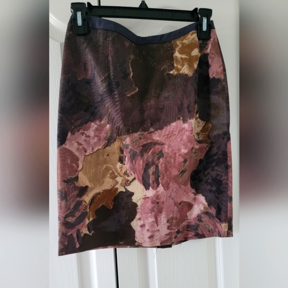 Ann Taylor Loft Brown & Mauve Abstract Print Skirt Petite Size 0P